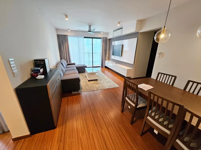 Fully furnished 2+1 bedroom apartment in Aqua Vita Residencies, 7th Floor, Hulhumale' for short term lease. A photo of the living area.