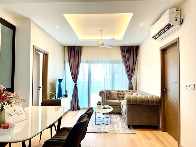 Fully furnished 3+1 bedroom apartment in Fitron Residences, 7th Floor, Hulhumale'. A photo of the living area.