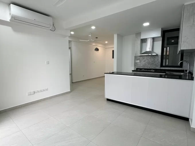 Unfurnished 2 bedroom apartment in Fiyaathoshi Magu, Maafannu, Male'. A photo of the living area and kitchen.