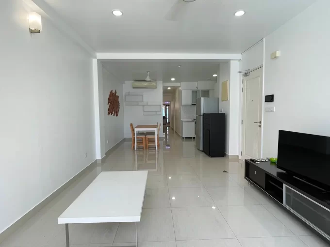 Semi furnished 2+1 bedroom apartment in Koaru Kendi Magu, Macchangoalhi, Male'. A photo of the living room and dining area.