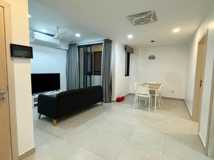 Brand new fully furnished 2 bedroom apartment on the 5th floor of a residential building in Fiyaathoshi Magu, Maafannu, Male'. A photo of the living area.