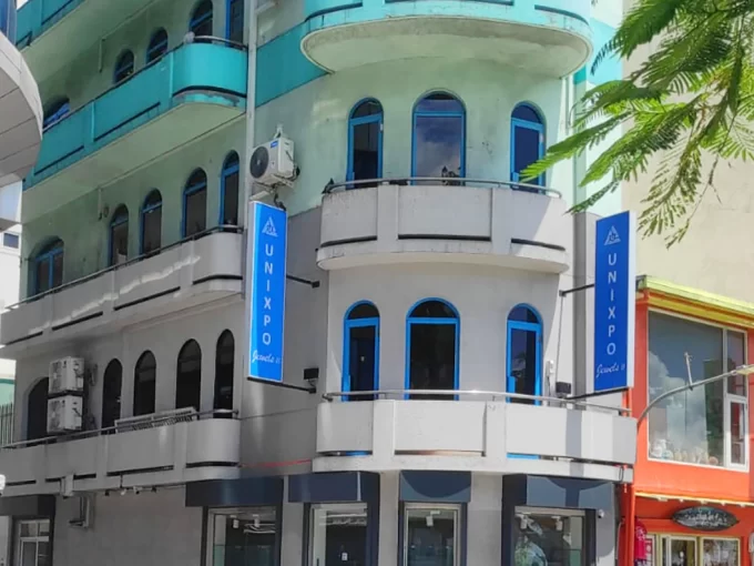 Commercial office spaces in Novelty Building, 1st & 2nd floors, Chaandhanee Magu, Henveyru, Male'. A photo of the building.