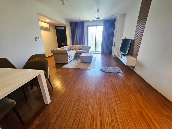 Fully furnished 3+1 bedroom, canal view apartment in Aqua Vita Residencies, 6th Floor, Hulhumale'. A photo of the dining and living area.