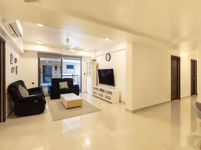 Fully furnished 3 bedroom apartment in Raincrest Residence, 12th Floor, Hulhumale'. A photo of the living area.