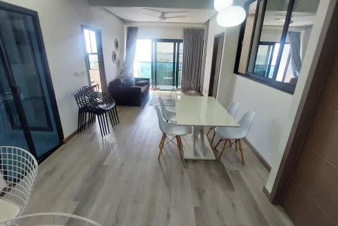 Fully furnished 3+1 bedroom apartment in Fitron Residences, 9th Floor, Hulhumale'. A photo of the dining area and living room.