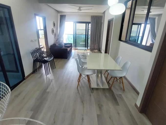 Fully furnished 3+1 bedroom apartment in Fitron Residences, 9th Floor, Hulhumale'. A photo of the dining area and living room.