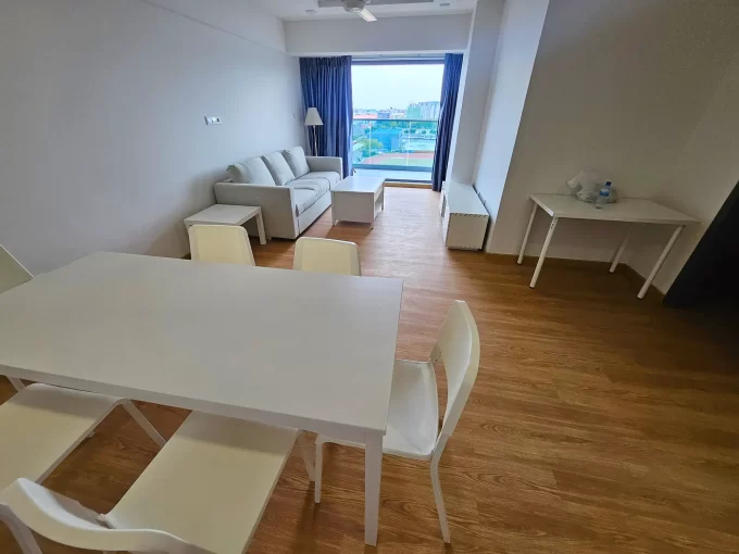 Fully furnished 3+1 bedroom luxury apartment in The Blue Haven Residencies, 10th Floor, Hulhumale'. A photo of the dining area and living area.