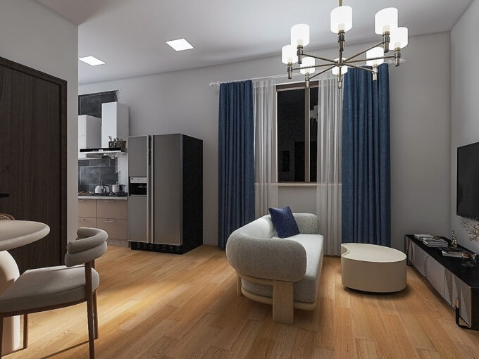Unfurnished 3 bedroom apartment for sale in Rabarugas Magu 7, Hulhumale' Phase 1. A 3D render of the apartment.